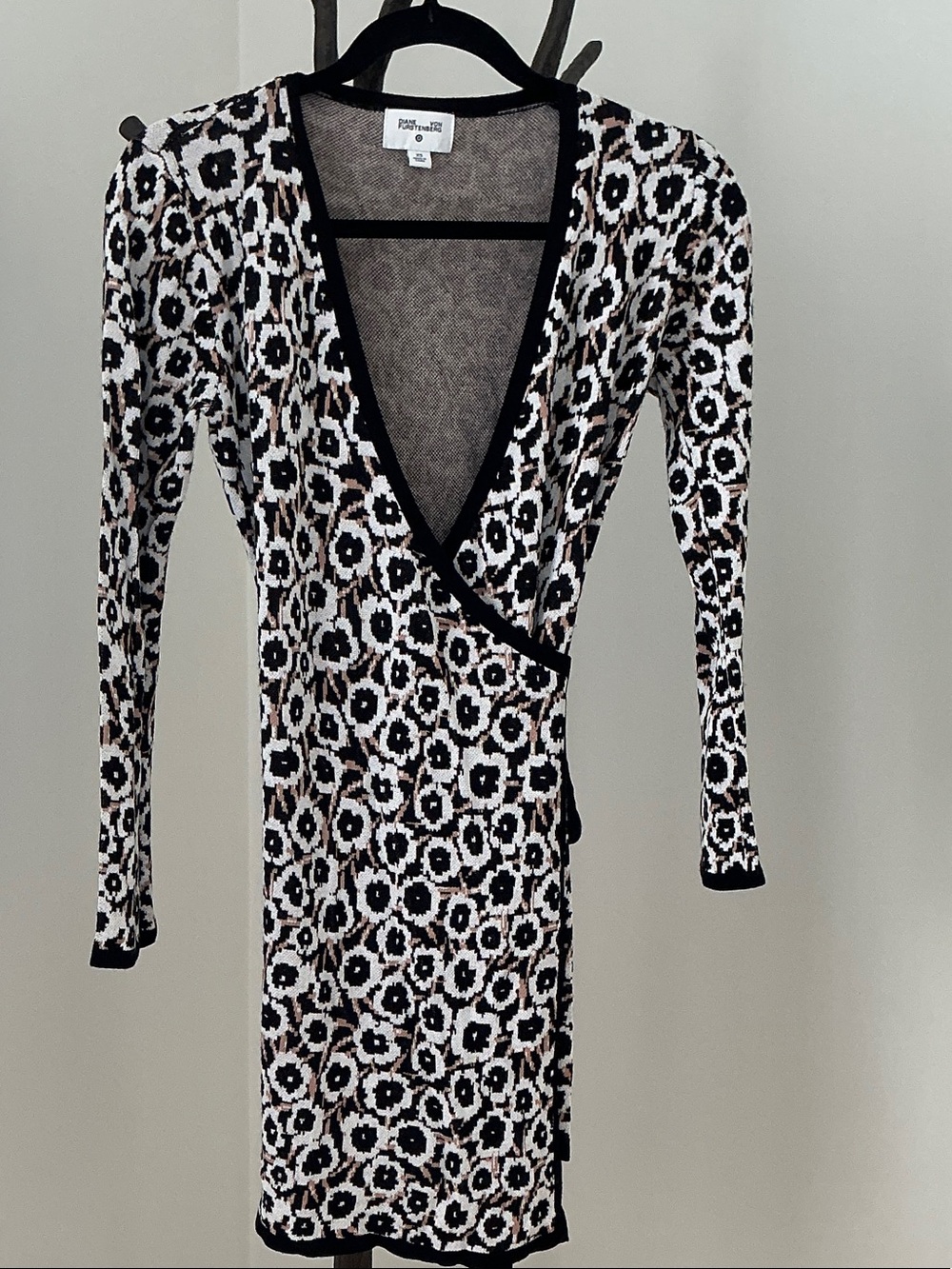 Diane Von Furstenberg Black, White & Brown Printed Wrap Dress